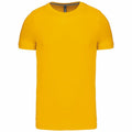 A product image of the Kariban KB356, showcasing a plain yellow T-shirt with short sleeves and a round neckline, displayed against a white background.