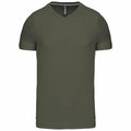 Kariban KB357 V-neck T-shirt in plain olive green set against a white background.