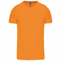 A plain, bright orange KB357 V-neck T-shirt from Kariban, displayed against a white background, features short sleeves and a casual design.