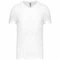 A plain white, short-sleeved, V-neck T-shirt from Kariban's KB357 collection is displayed against a white background.