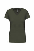 A dark green V-neck T-shirt with short sleeves from the brand Kariban, product code KB381, displayed on a white background.