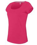 The Kariban KB384 is a plain red T-shirt featuring short sleeves and a scoop neckline, showcased on a white background.
