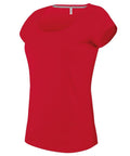 A plain red women's T-shirt from Kariban, model KB384, featuring short sleeves and a scoop neckline, displayed against a white background.