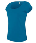 The Kariban KB384, a plain turquoise short-sleeve T-shirt featuring a scoop neckline, is displayed against a white background.