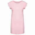 A plain pink T-shirt dress, product code KB388 by Kariban, featuring short sleeves with a slight roll-up design, is displayed on a plain white background.