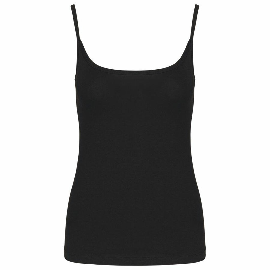 The KB397 black sleeveless camisole from Kariban features thin straps, showcased on a plain white background.