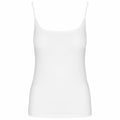 Kariban's KB397 is a white, sleeveless tank top featuring thin straps, set against a plain background.