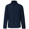 The Kariban KB401 is a navy blue jacket featuring a zip-up design, a stand collar, and zippered pockets on the sides and sleeve.