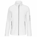 The KB401 jacket from Kariban is a white garment with a high collar, featuring a full front zipper and two zippered pockets on each side, in addition to a zipper pocket on the left sleeve.