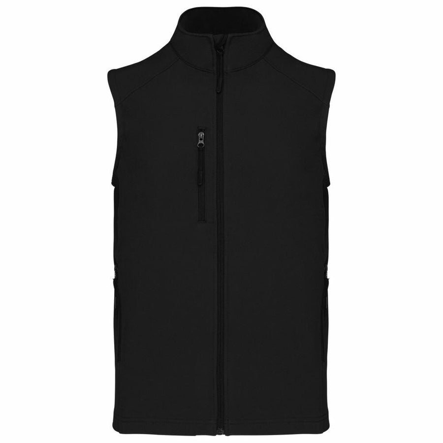 Kariban's KB403 is a black sleeveless vest featuring a high collar and three zippered pockets.