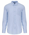 A Kariban KB533 light blue long-sleeve button-up shirt with a front pocket and a button-down collar.