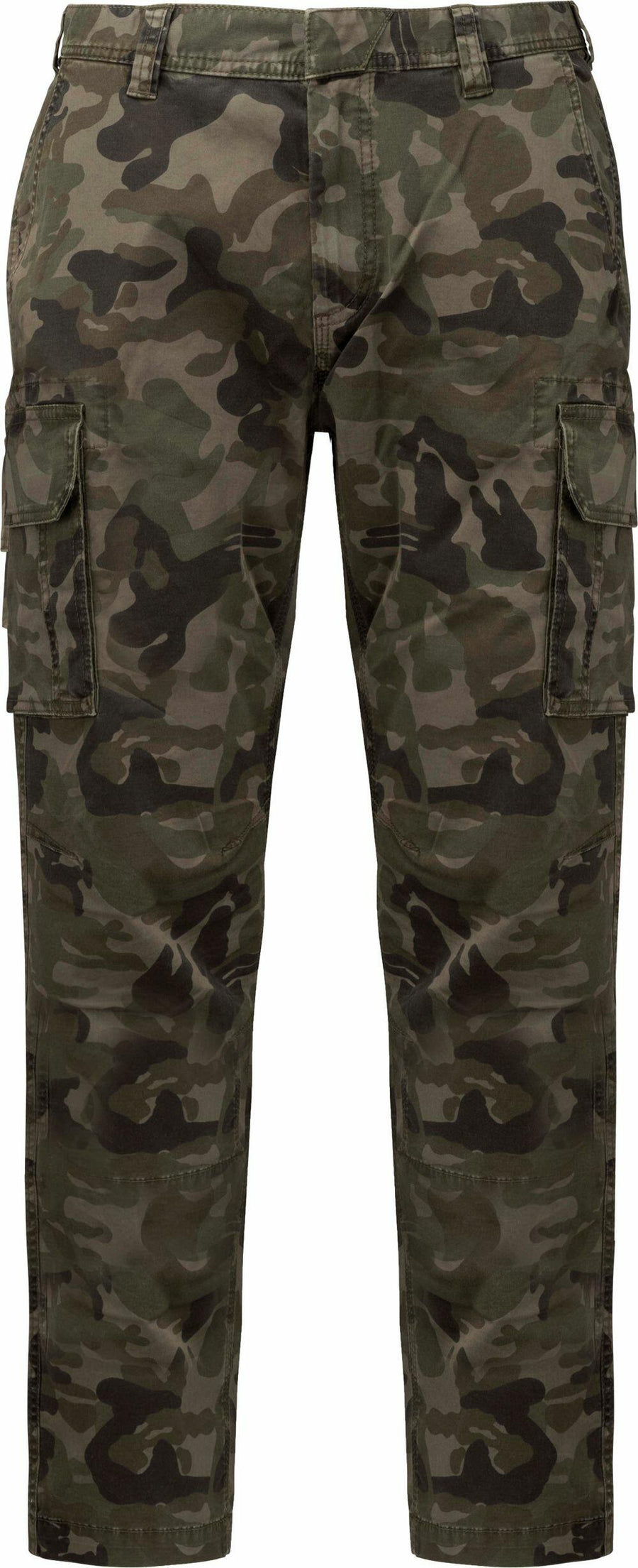 Kariban KB744 camouflage cargo pants with multiple pockets, shown from the front view.