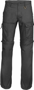 The KB785 by Kariban is a pair of dark gray cargo pants featuring multiple pockets and a removable section at the knees.