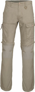 Kariban's KB785 pants are versatile khaki zip-off cargo trousers featuring multiple pockets and a button closure, perfect for outdoor adventures.