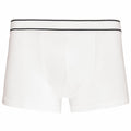 Kariban's KB800 boxer briefs feature a white design with a black-striped waistband, elegantly presented against a simple backdrop.