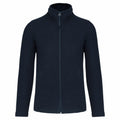 The Kariban KB903 is a zip-up fleece jacket in navy blue, featuring a high collar, and displayed against a white background.