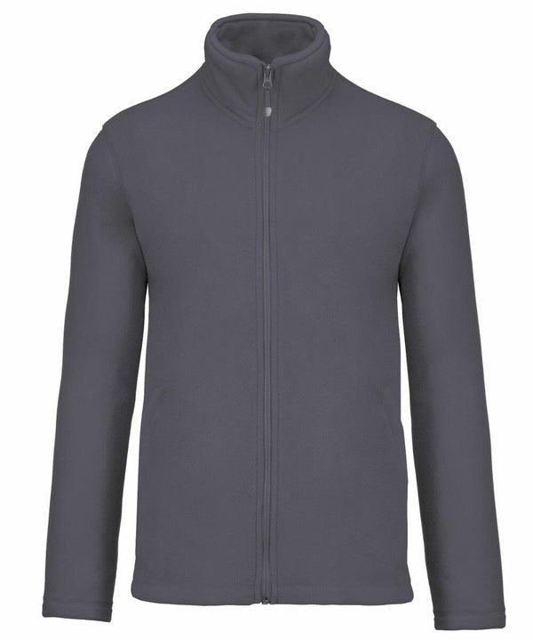 A plain grey Kariban KB911 fleece jacket with a full-length front zipper and a high collar.