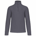 Kariban's KB912, a gray quarter-zip pullover featuring long sleeves and a high collar, showcased against a plain white backdrop.