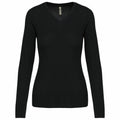 A Kariban KB966 dark green V-neck sweater with long sleeves, set against a plain white background.