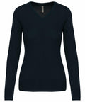 A black v-neck, long-sleeve sweater with ribbed cuffs and hem, the KB966 by Kariban.