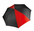 A KI003 umbrella from KiMood featuring alternating black and red panels, as seen from above.