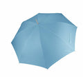 A KI003 blue umbrella by KiMood, featuring a closed fabric canopy and a metal tip, is shown from an angled top perspective against a plain white background.