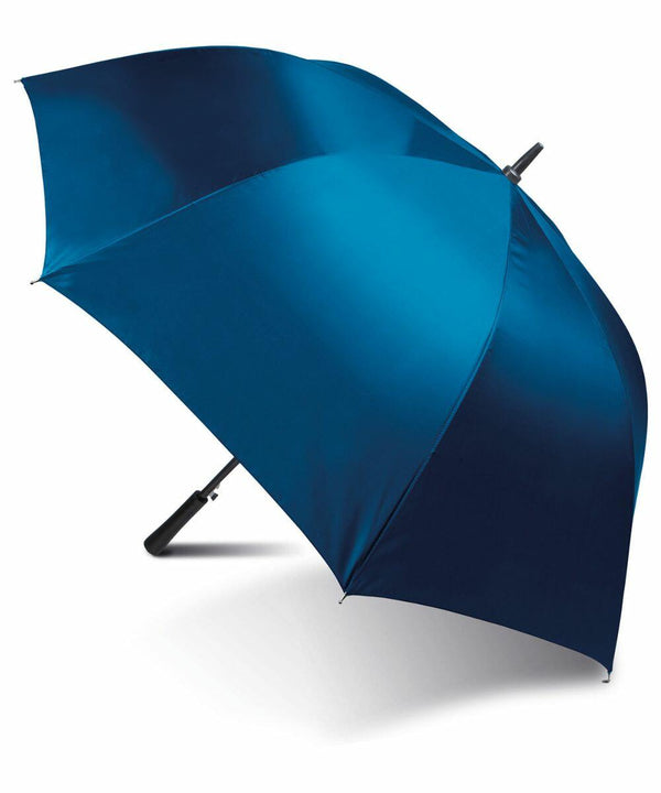 A large, open blue umbrella with a black handle and a simple, sleek design called KiMood KI004.