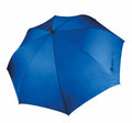 Aerial view showcasing the wide royal bluecanopy and dark frame of the KI004 umbrella by KiMood, set against a plain white background.