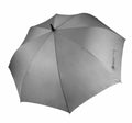 Aerial view of the KI004 umbrella by KiMood: a large, open gray design with a sleek appearance. The partially visible handle is noticeable at the top, while the fabric showcases a smooth and uniform texture.