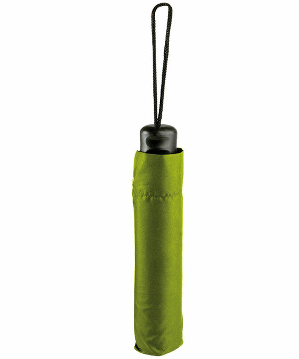 A compact KI005 from KiMood, featuring a green umbrella with a black handle and a wrist strap.