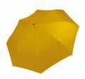 A top view of a fully open KiMood KI005 umbrella, featuring a solid yellow design with a single central pole, set against a white background.