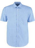 Light blue KK102 by Kustom Kit, a short-sleeve button-up shirt featuring a single chest pocket.