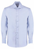 A KK118 light blue button-up dress shirt by Kustom Kit, featuring a classic collar and long sleeves.
