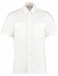 Kustom Kit KK133 short-sleeve button-up white shirt featuring a collar and two front pockets.