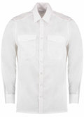KK134 by Kustom Kit, a white long-sleeve dress shirt featuring two chest pockets and a button-down front, displayed against a plain background.