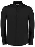 Kustom Kit's KK161 features a sophisticated black shirt with a mandarin collar, long sleeves, and a hidden button placket.