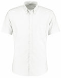 Kustom Kit KK183, a white short-sleeve button-down shirt featuring a front pocket, is displayed against a plain white background.