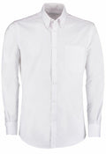 The KK184 shirt by Kustom Kit is a white, long-sleeve button-up with a chest pocket, classic collar, and button-down design, displayed against a plain background.