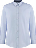 A Kustom Kit KK190 light blue button-up shirt featuring long sleeves and a collar.