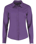 The Kustom Kit KK242 is a long-sleeved, button-up purple shirt with a collar, showcased against a white background.