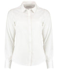 A Kustom Kit KK242 plain white button-up shirt with long sleeves and a collar, displayed against a white background.