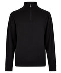 The Knitted Jumpers is a black long-sleeve pullover jumper featuring a high collar and half-zip front, shown against a white background.