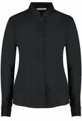 A black long-sleeve button-up shirt with a mandarin collar from the Kustom Kit collection, model KK261.