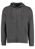 The KK303 is a plain gray zip-up hoodie by Kustom Kit, featuring drawstrings and front pockets.