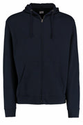 A black KK303 zip-up hoodie by Kustom Kit, featuring a hood, front zipper, and two front pockets.