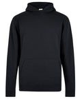 A plain black hoodie sweatshirt with long sleeves and a front kangaroo pocket, featuring no visible logos or designs, shown against a white background.