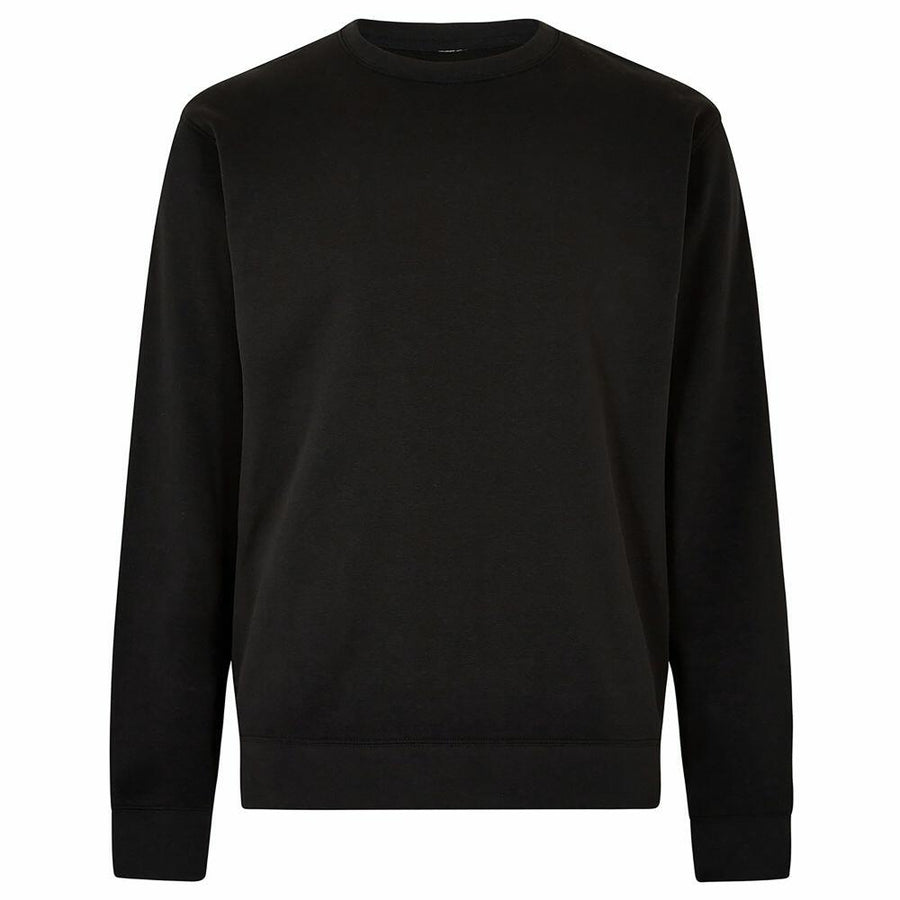 The KK332 by Kustom Kit is a plain black crew-neck sweatshirt featuring long sleeves and ribbed cuffs.