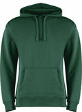 The KK333 by Kustom Kit is a plain green hoodie featuring a front pocket and a drawstring hood.