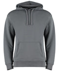 The Kustom Kit KK333 is showcased against a white background, highlighting its plain gray design. It includes a front pocket and a drawstring hood, with long sleeves and a relaxed fit that makes it perfect for casual wear.