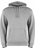 The KK333 by Kustom Kit is a gray hooded sweatshirt featuring a front pocket and drawstrings. The hoodie is showcased on a white background, highlighting its minimalist design and relaxed style.